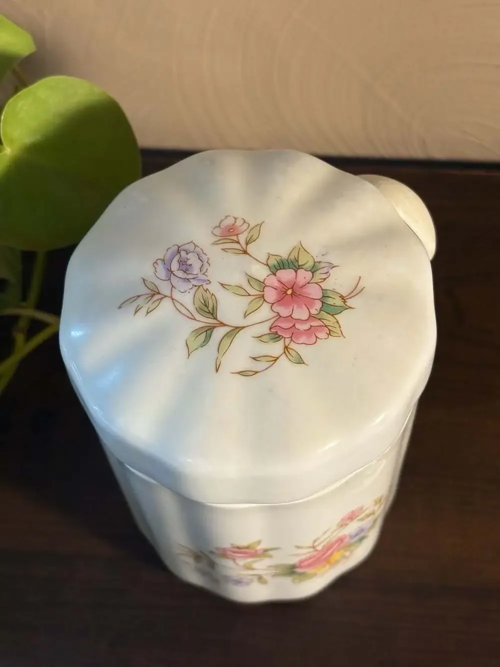 Vintage 1988 FTDA Floral Ceramic Canister with Lid and Spoon